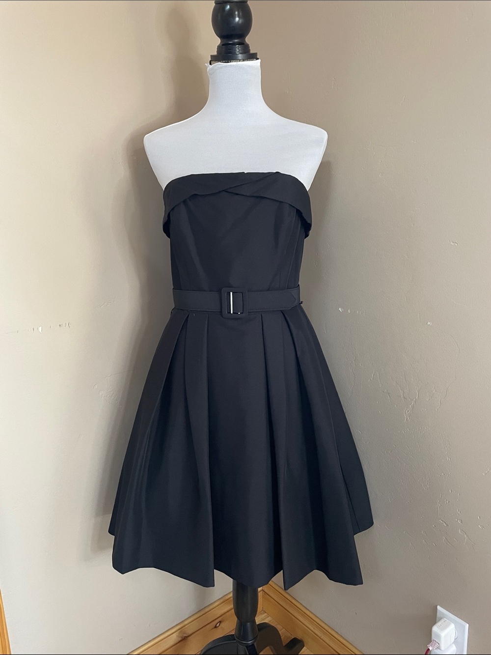 WHBM Strapless Black Belted Fit-and-Flare Cocktail Dress, Size 8